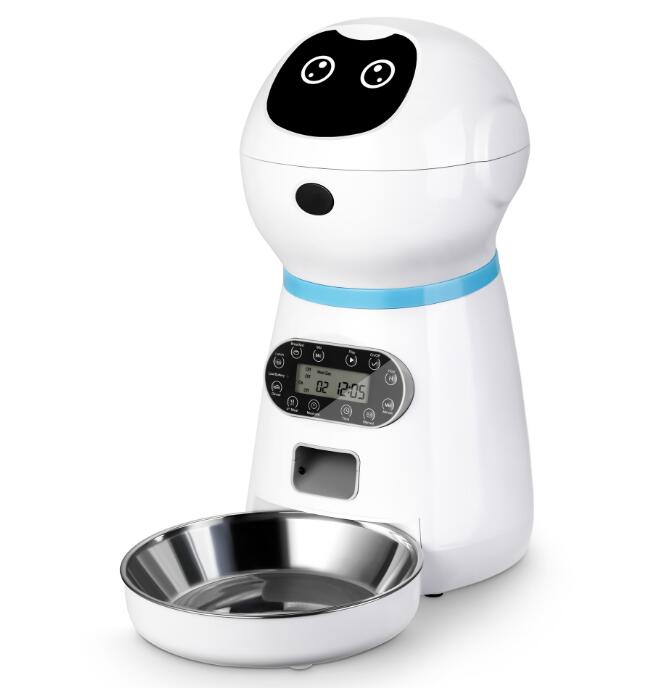 Eprolo 3.5L automatic robot pet feeder with stainless steel food tray and digital control panel for easy pet feeding.