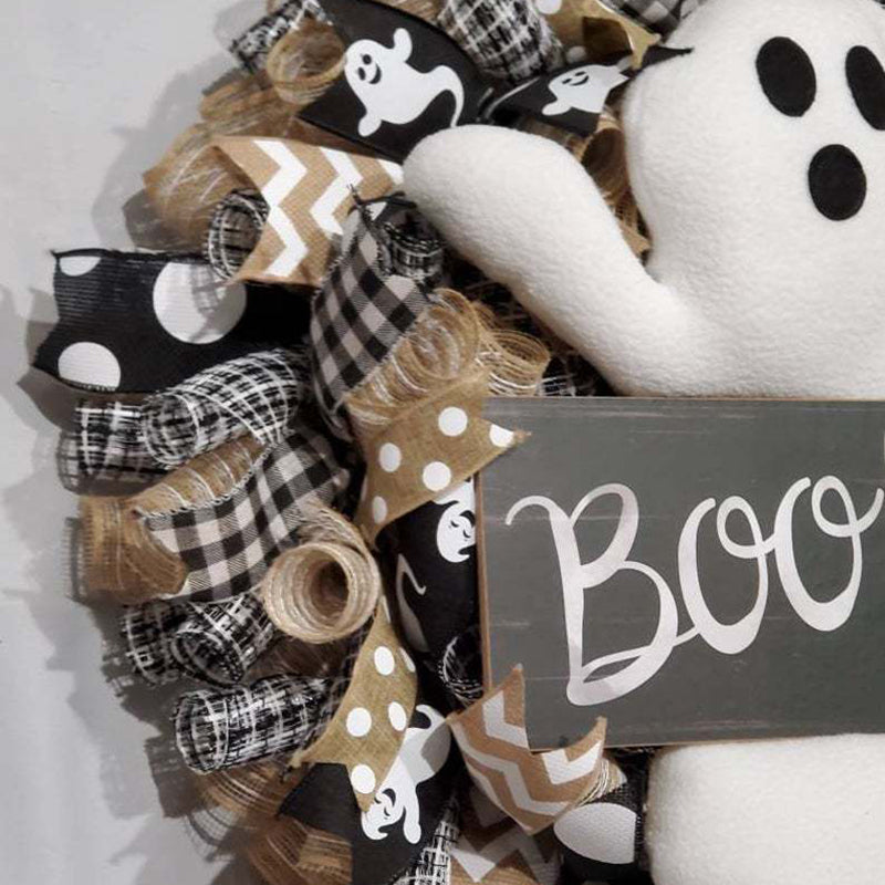 Cute Halloween ghost wreath by eprolo featuring a ghost figure, perfect for door and window Halloween decor.