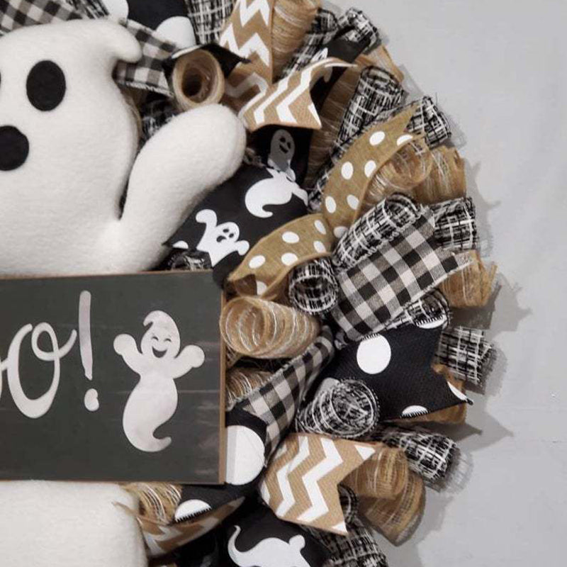 Cute Halloween ghost wreath by eprolo with a ghost figure, perfect for door or window Halloween decoration scenes.