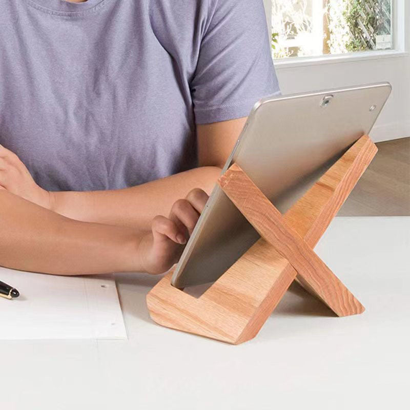 Eprolo household lazy person recipe and reading rack made of solid wood, display stand for iPad and record storage, natural wood finish