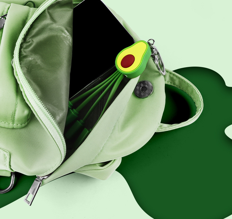 Cute avocado cartoon data cable by eprolo, featuring a girl design, for fast charging and data transfer for smartphones.