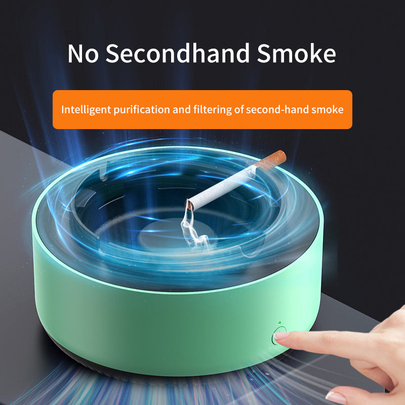 Eprolo ashtray air purifier eliminating secondhand smoke in indoor living room or office setting, with sleek modern design