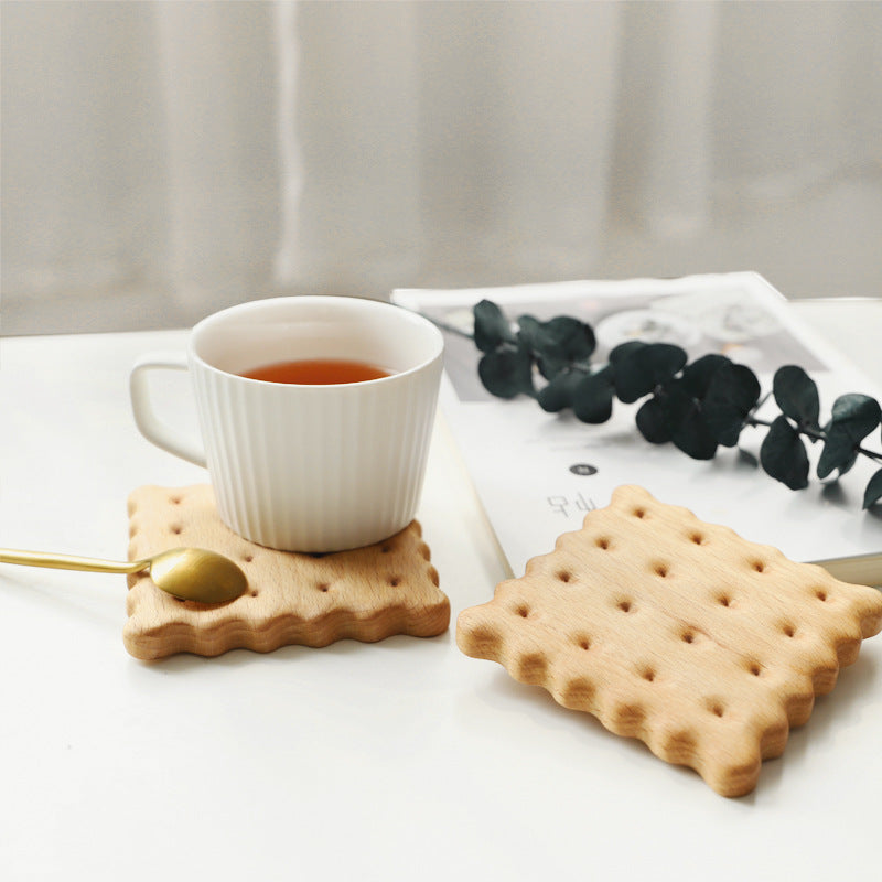 Beech Biscuit Coaster Solid Wood Tea Coaster Mug Coffee Coaster Cup Holder Creative Gift - American Smart