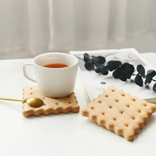 Beech Biscuit Coaster Solid Wood Tea Coaster Mug Coffee Coaster Cup Holder Creative Gift - American Smart