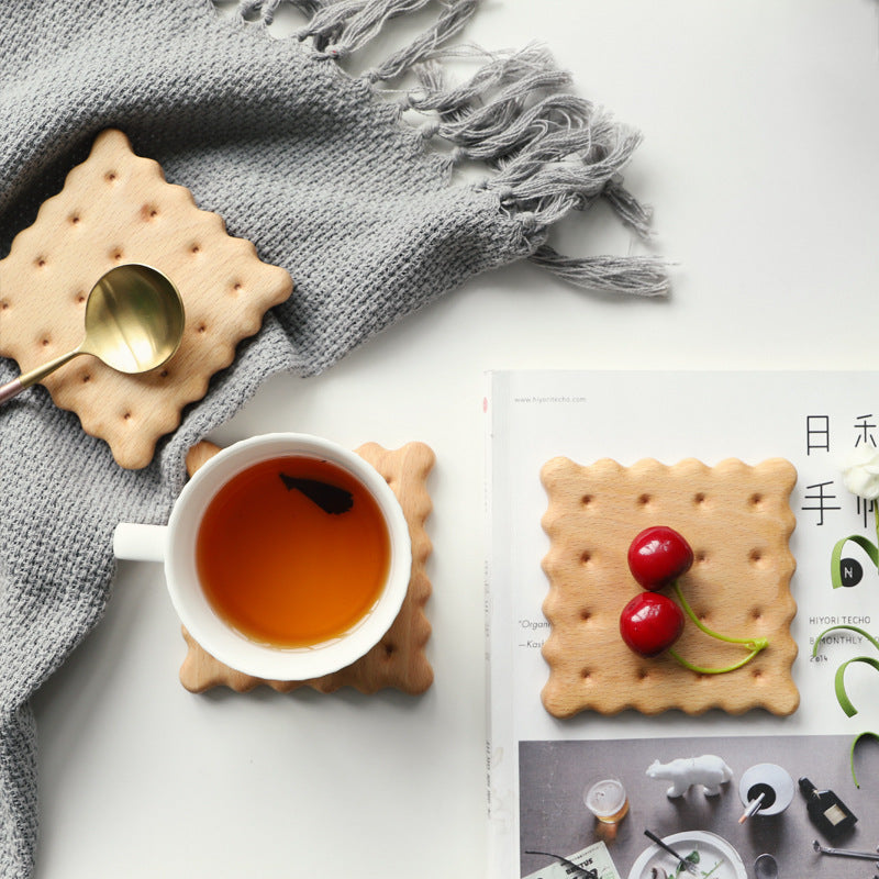 Beech Biscuit Coaster Solid Wood Tea Coaster Mug Coffee Coaster Cup Holder Creative Gift - American Smart
