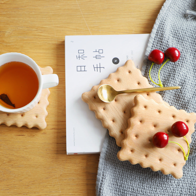 Beech Biscuit Coaster Solid Wood Tea Coaster Mug Coffee Coaster Cup Holder Creative Gift - American Smart