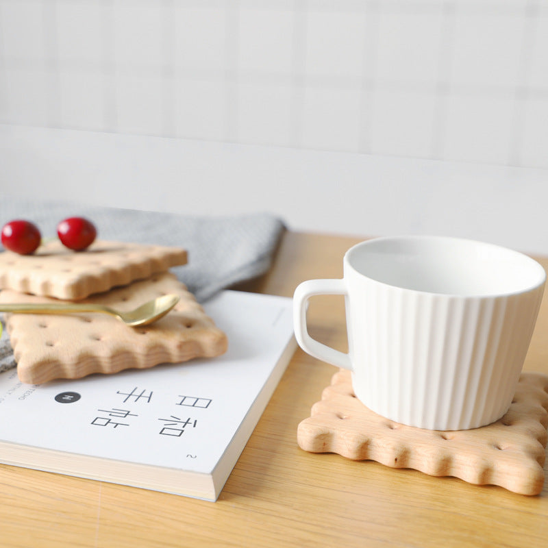 Beech Biscuit Coaster Solid Wood Tea Coaster Mug Coffee Coaster Cup Holder Creative Gift - American Smart