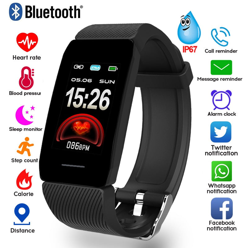 Eprolo 1.14-inch smart band with weather display, blood pressure, heart rate monitor, fitness tracker, waterproof smartwatch bracelet.