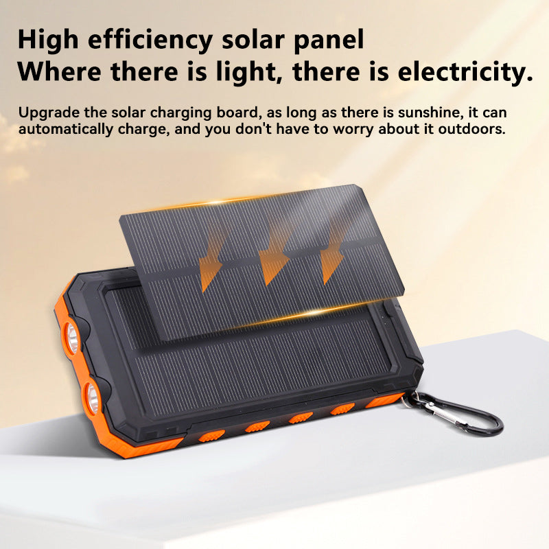 Eprolo ultra thin 20000mAh solar power bank with compass, waterproof, and durable design for outdoor charging.