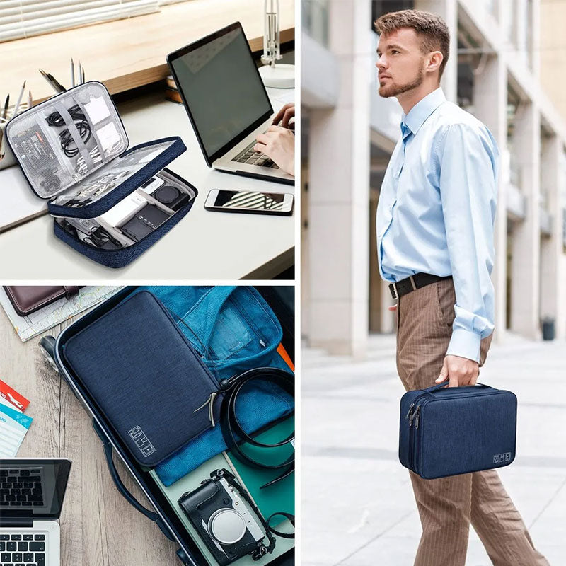 Waterproof eprolo travel cable organizer bag with multiple compartments for USB cables, chargers, and electronic gadgets.