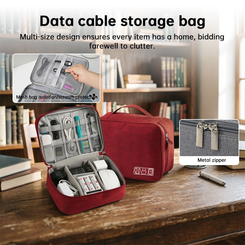 Eprolo waterproof travel cable organizer bag holding USB cables, chargers, and electronic gadgets in a compact portable pouch.