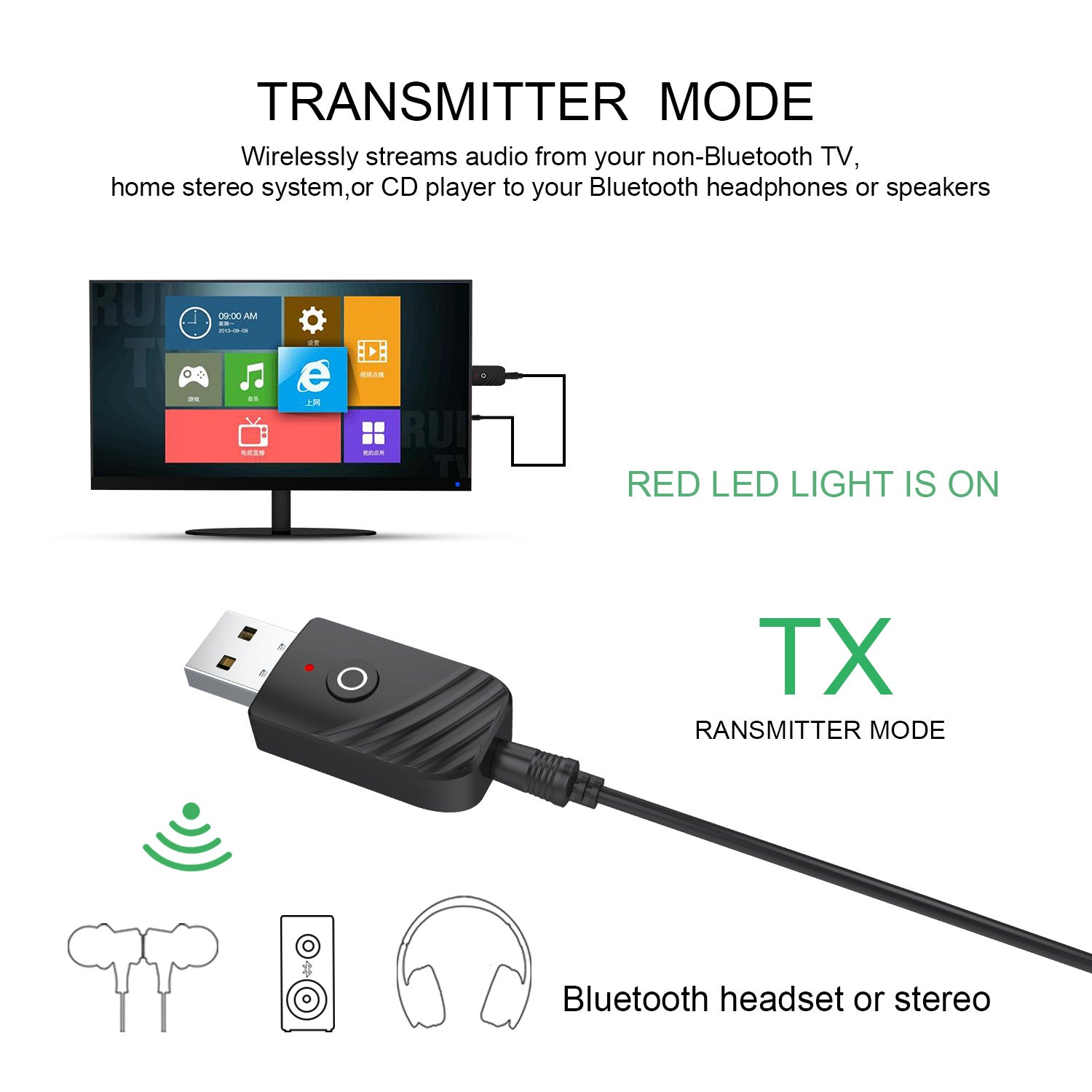 eprolo 3-in-1 Bluetooth 5.0 adapter for car, computer, and TV, featuring AUX audio, Bluetooth receiver and transmitter functionality