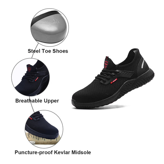 Eprolo indestructible men's safety work shoes with steel toe cap, puncture-proof, lightweight, breathable sneakers.