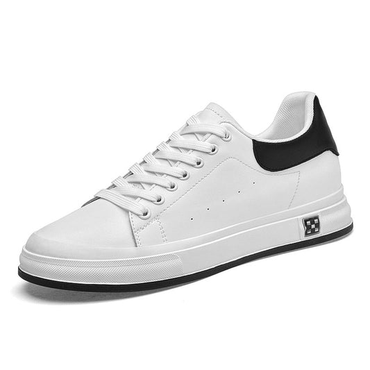 Men's low-top leather sneakers by eprolo featuring a thick sole and inner height increase, shown in a close-up view.