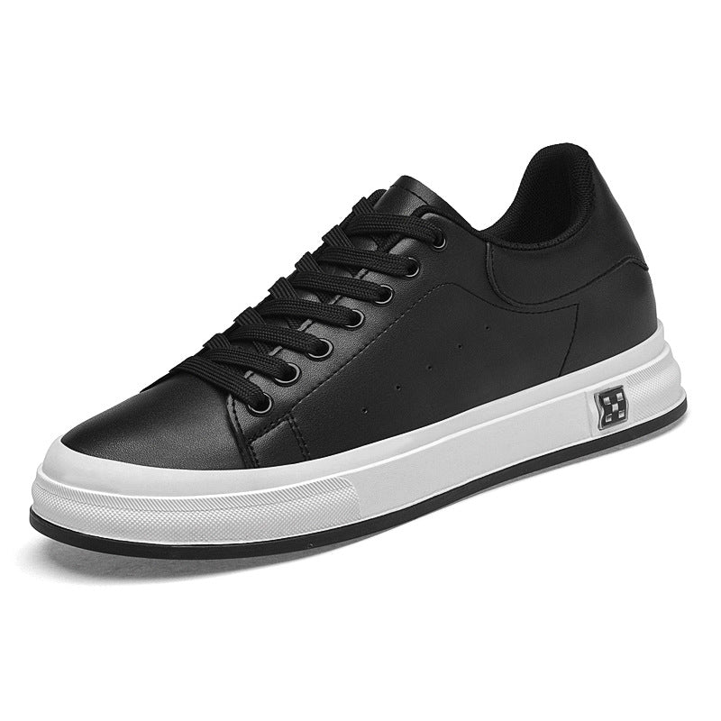Men's low-top leather sneakers by eprolo with thick sole and inner height increase, featuring a sleek design and cushioned interior.