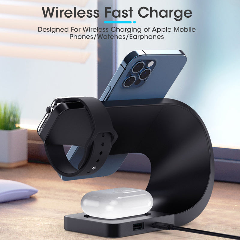 eprolo 4-in-1 magnetic wireless charger for iPhone 12, Apple Watch, and headphones with multiple charging pads in sleek design