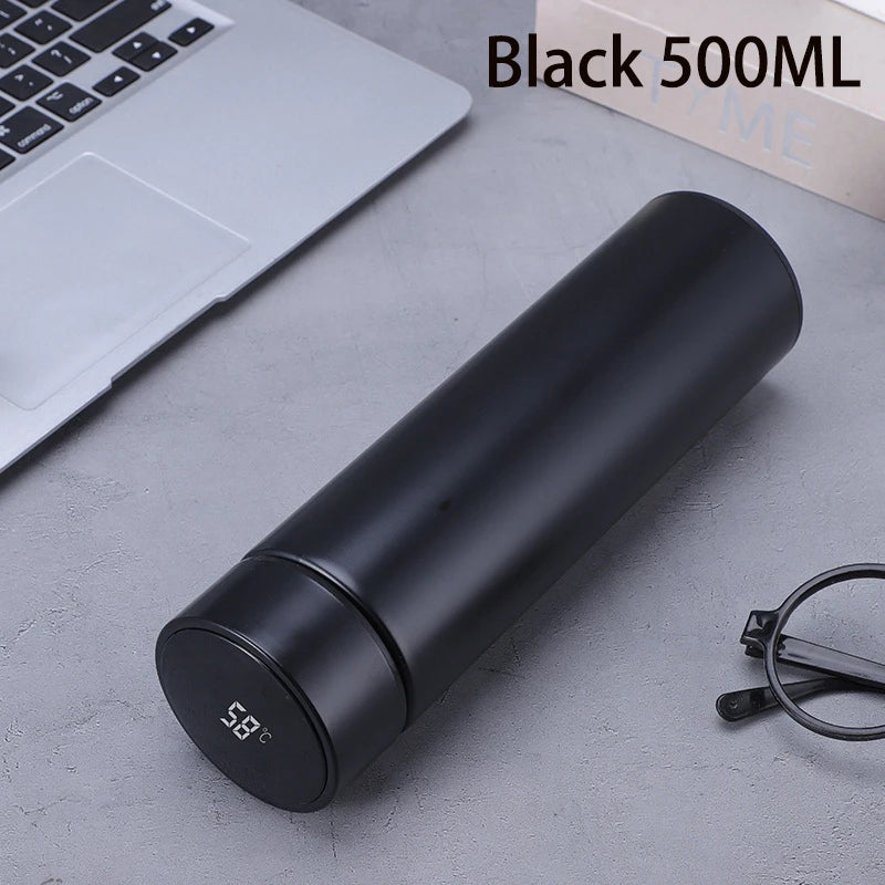 eprolo 500ml digital thermos bottle with temperature display, stainless steel vacuum-insulated smart coffee cup showing liquid inside