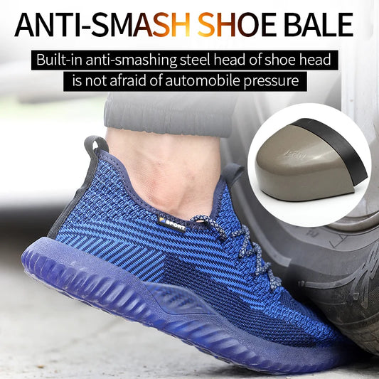 Eprolo men's steel toe safety work shoes with breathable material, lightweight design, anti-slip sole, and puncture-proof safety features.