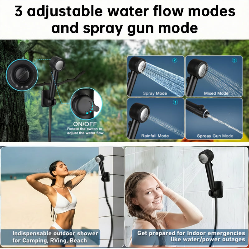 8000mAh Portable Camping Shower, IPX8 Waterproof Rechargeable Outdoor Shower Pump with Hose - American Smart
