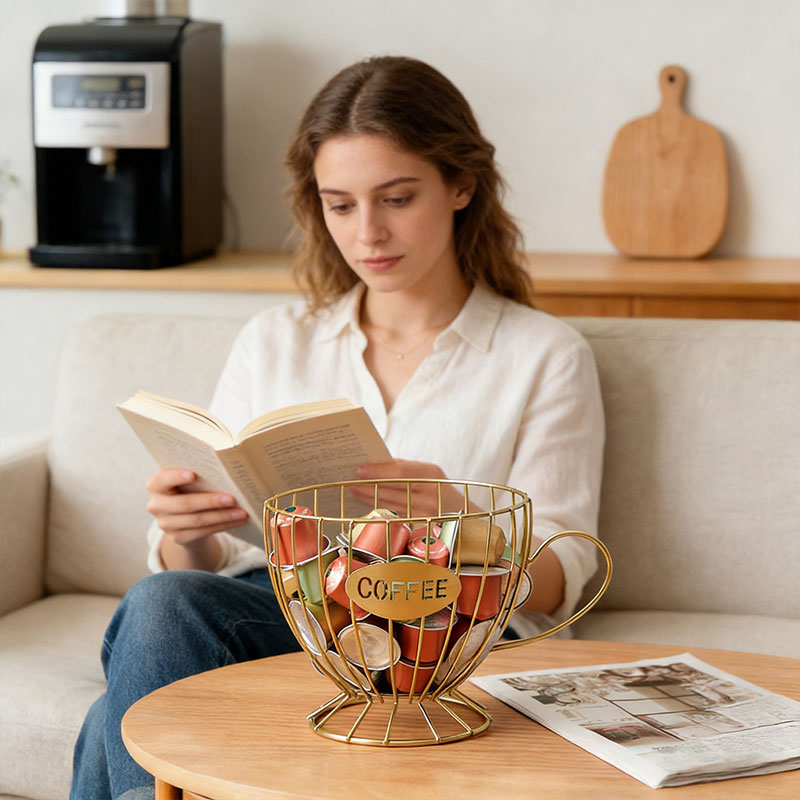Large metal coffee capsule holder by eprolo, organizer and dispenser for Nespresso and Keurig coffee capsules.