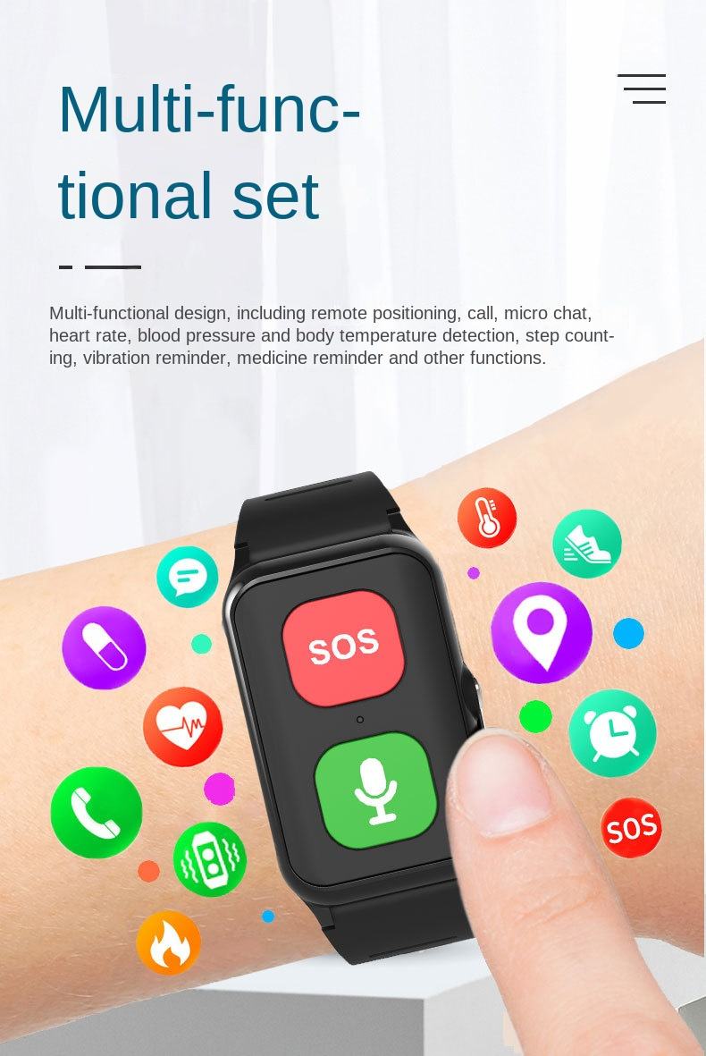 A70 Elderly GPS Positioning Watch Locator With Heart Rate Measurement Body Temperature Smart Bracelet - American Smart
