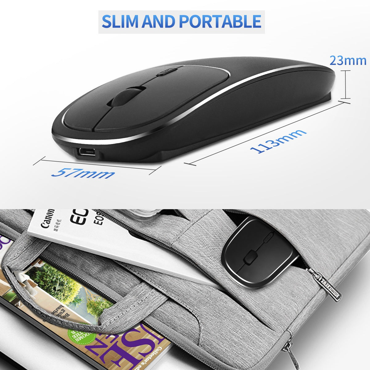eprolo aluminum alloy dual-mode wireless Bluetooth mouse with silent buttons and rechargeable design for computers