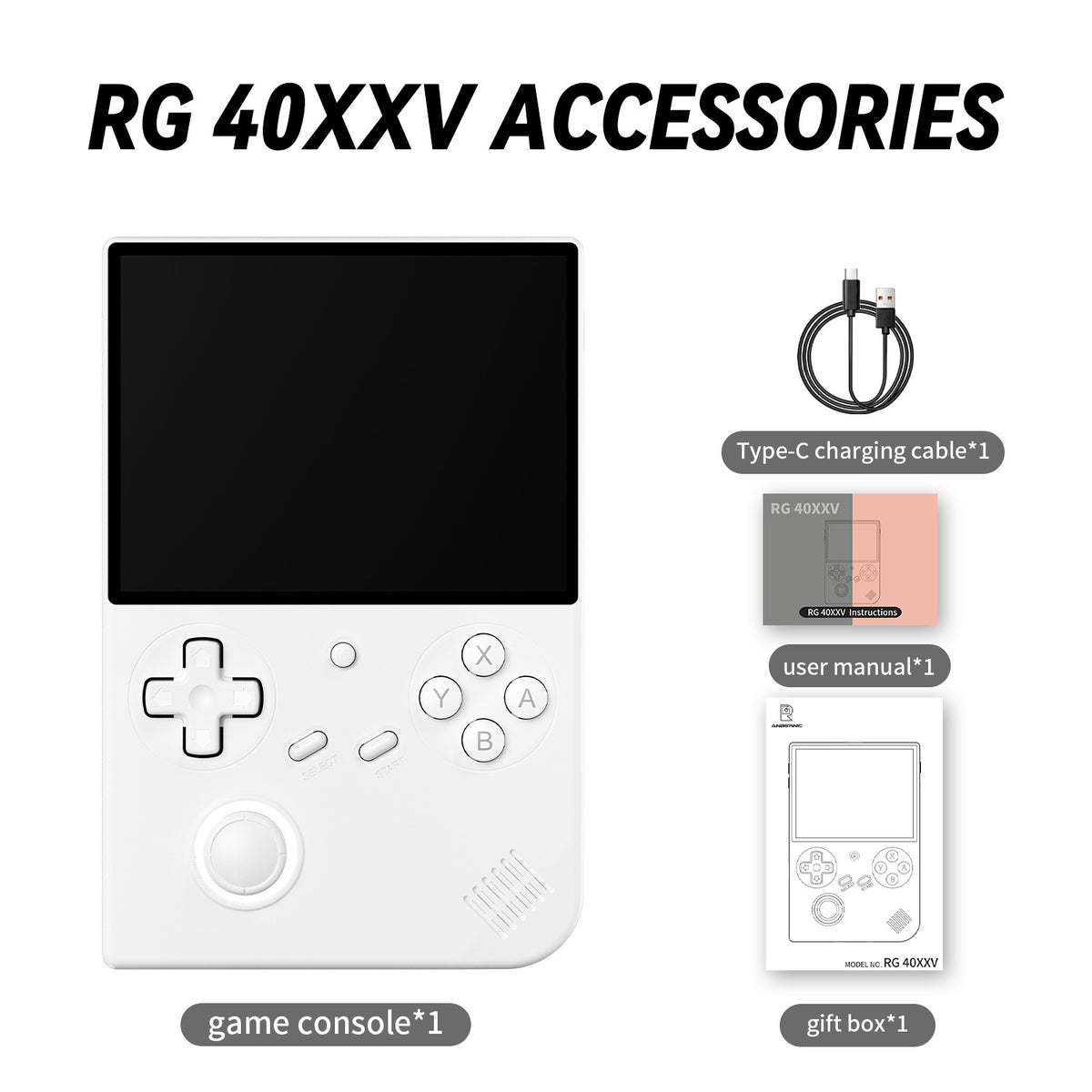 Eprolo ANBERNIC RG40XXV retro portable handheld game console with vertical design and lighting effect connected to power