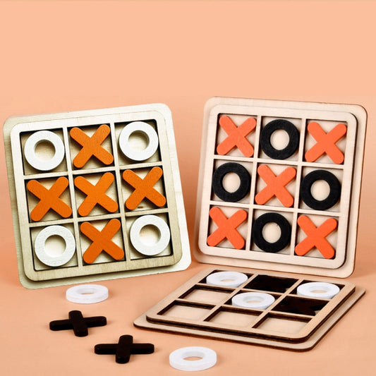 Wooden XO Tic-Tac-Toe chess game for children, featuring building blocks and educational wooden table game by eprolo.