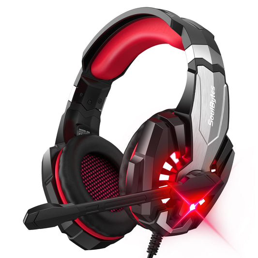 Wired luminous S9 gaming earphones by eprolo, head-mounted design with PS4 compatibility, featuring LED lighting for esports gaming.