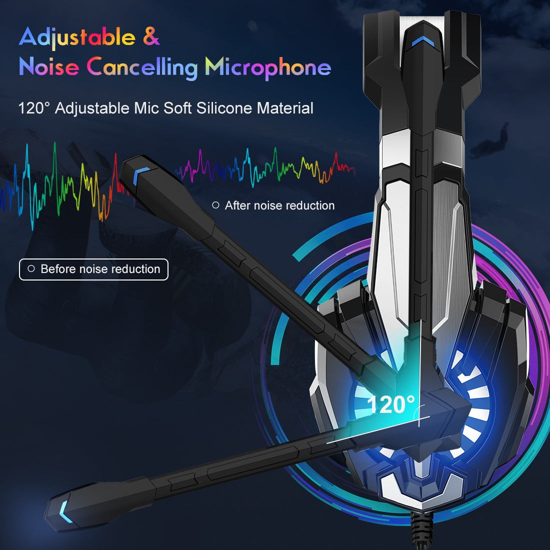 Eprolo S9 wired gaming earphones with luminous design, head-mounted esports earphones for PS4 and computer gaming.