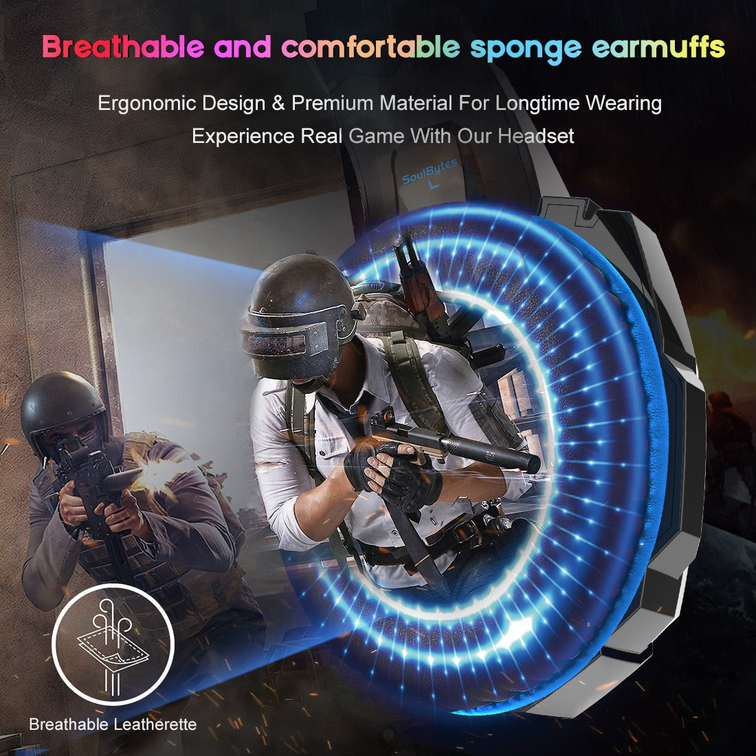 Eprolo S9 wired gaming earphones with luminous design, mounted on head for esports, compatible with PS4 and computers