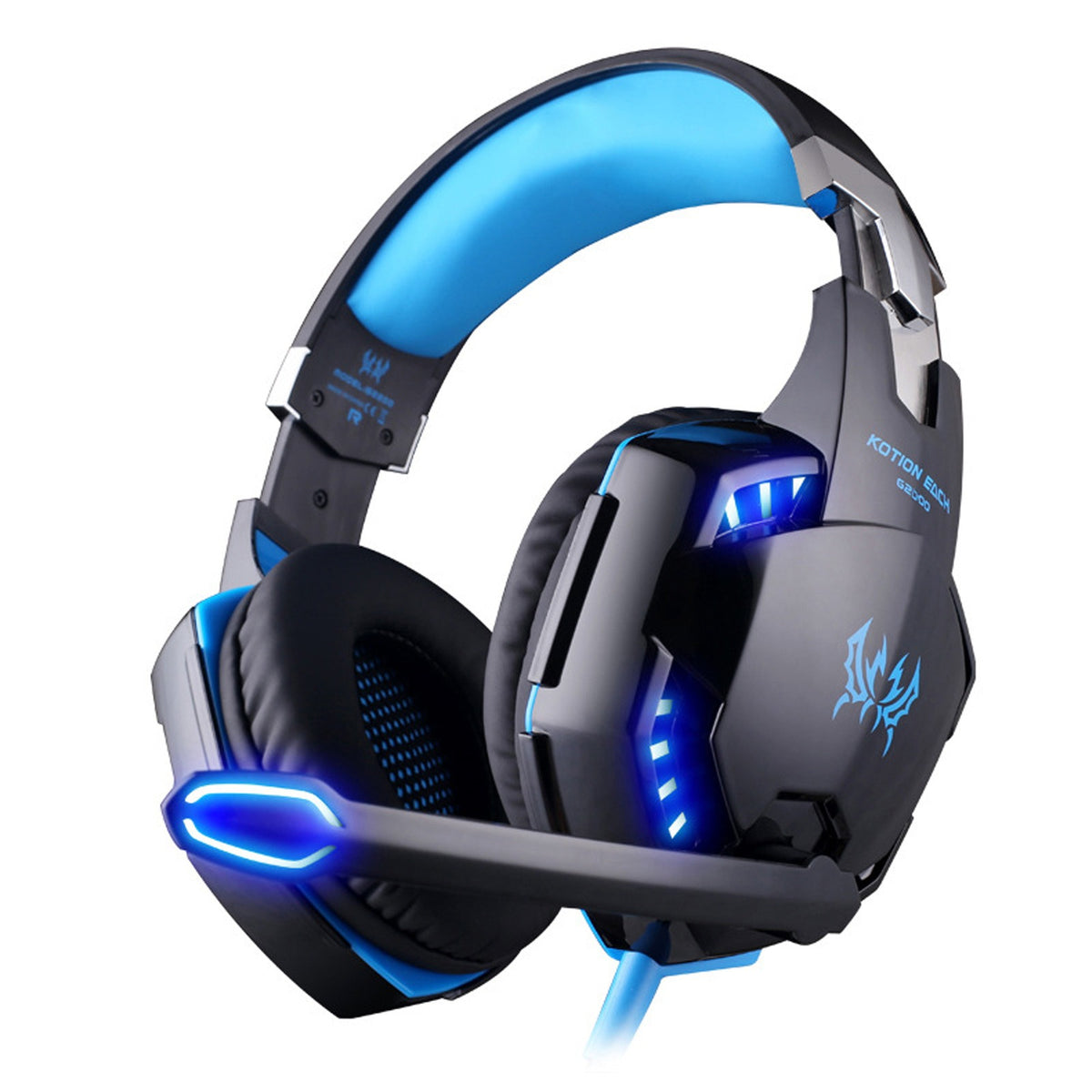 eprolo G2000 wired gaming earphones with illumination, heavy bass, over-ear design, suitable for PC, PS4, and esports gaming.