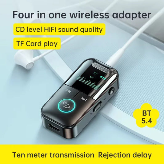 eprolo Bluetooth 5.4 receiver transmitter with 3.5mm AUX, TF card support, microphone, LED display, wireless audio adapter