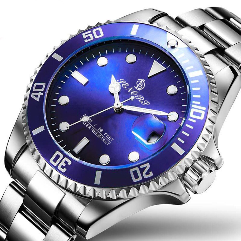 Luxury men's automatic black stainless steel wristwatch by eprolo, waterproof, business, sport, sub mariner mechanical watch.