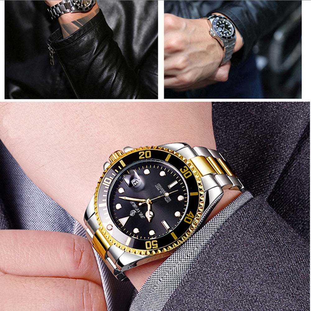 Luxury men's automatic black stainless steel wristwatch by eprolo, waterproof, business and sport style, Sub Mariner mechanical watch