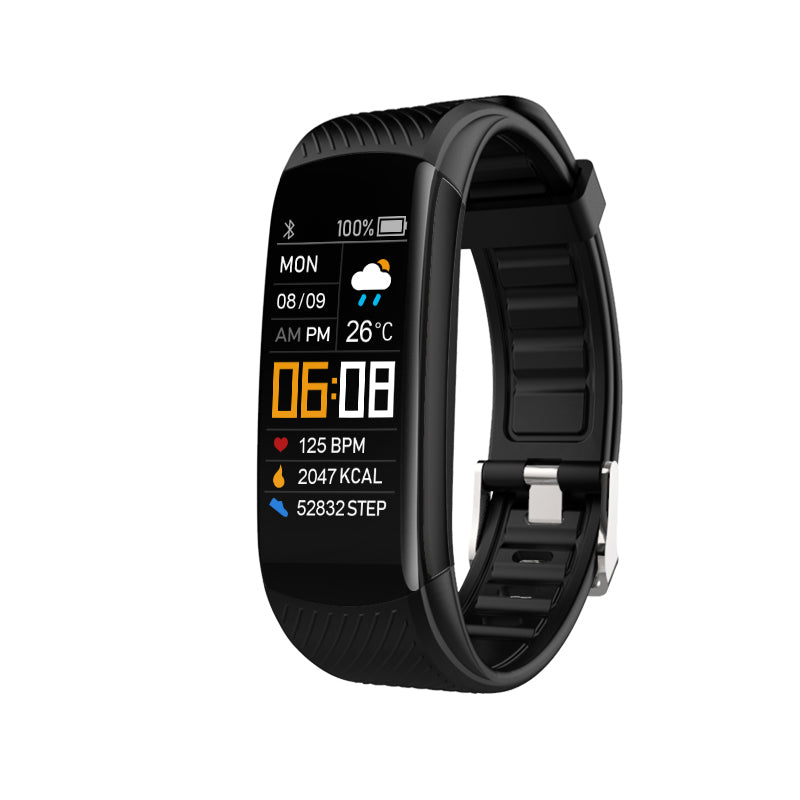 Black eprolo C5S smart bracelet with sports pedometer, heart rate, blood pressure, and blood oxygen health monitoring.