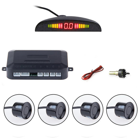 eprolo LED parking sensor system with four sensors, reverse backup radar, and monitor display for car parking assistance.