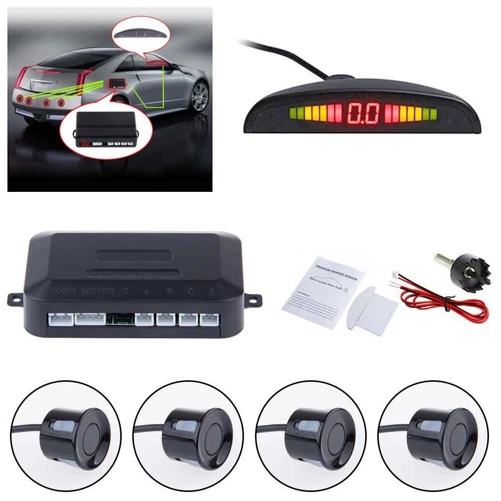 eprolo car auto parktronic LED parking sensor system with four sensors, reverse backup radar, and backlight display for parking assistance