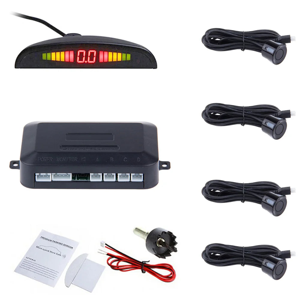 eprolo car auto parktronic LED parking sensor with 4 sensors, reverse backup radar, and backlight display for parking assistance