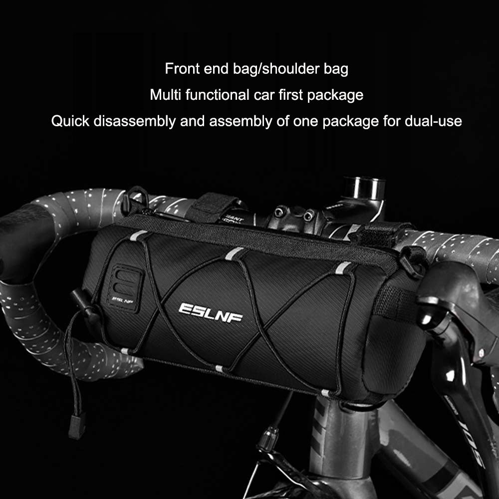 Eprolo mountain bike front bag with large capacity, waterproof outdoor riding storage bag attached to bike handlebars.