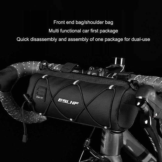 Eprolo mountain bike front bag with large capacity, waterproof outdoor riding storage bag attached to bike handlebars.