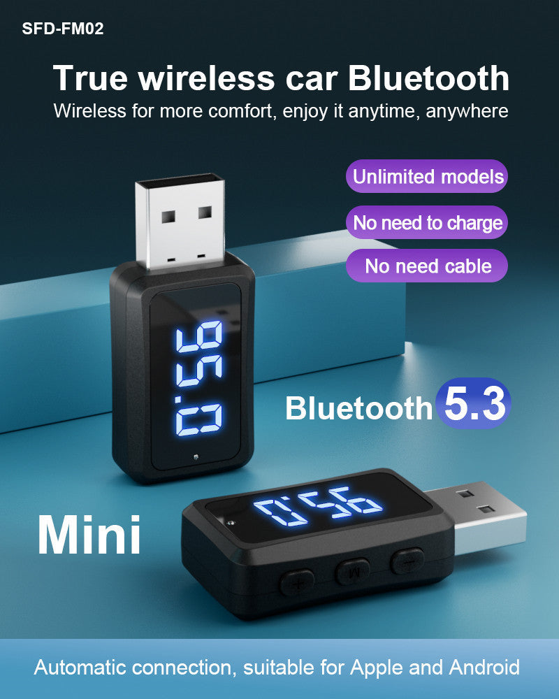 eprolo Bluetooth 5.3 FM transmitter and receiver with LED display, car-mounted wireless audio adapter for hands-free listening