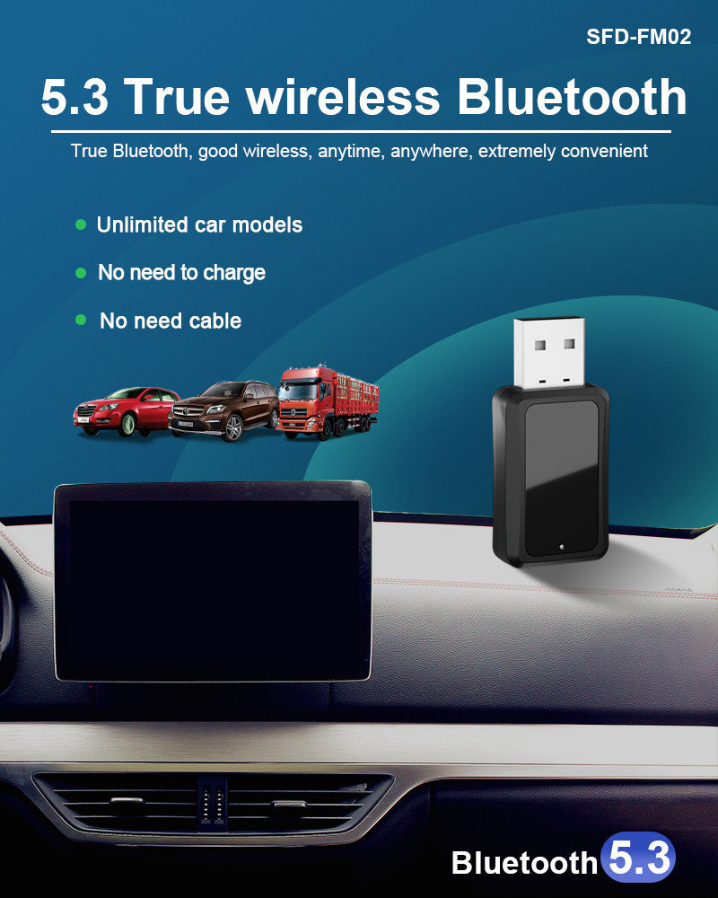 Eprolo Bluetooth 5.3 FM transmitter and wireless audio receiver with LED display mounted on a car dashboard