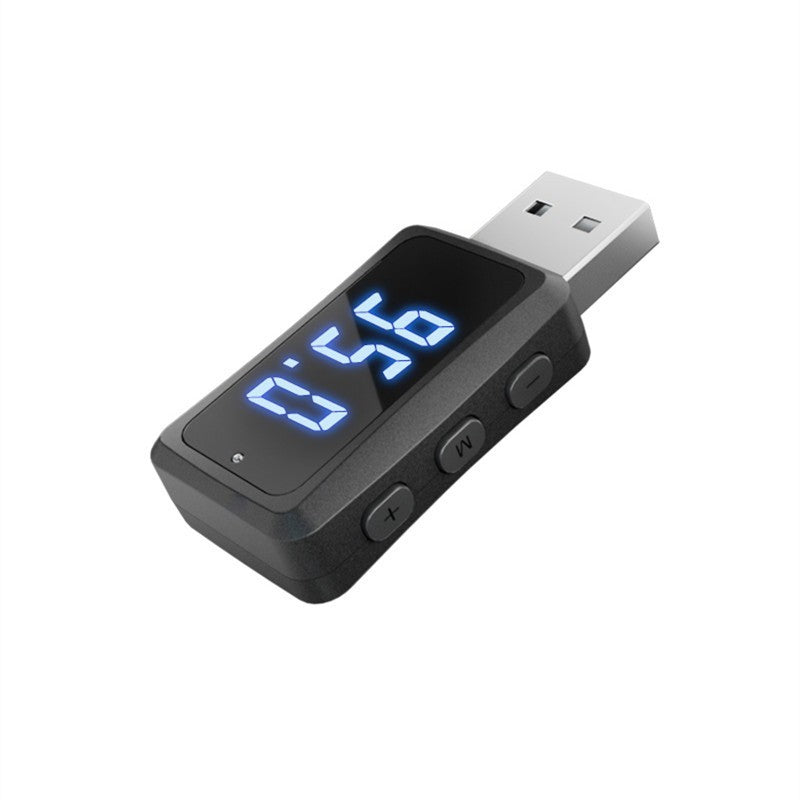 Eprolo car-mounted Bluetooth 5.3 FM transmitter receiver with LED display for wireless audio streaming in vehicle.