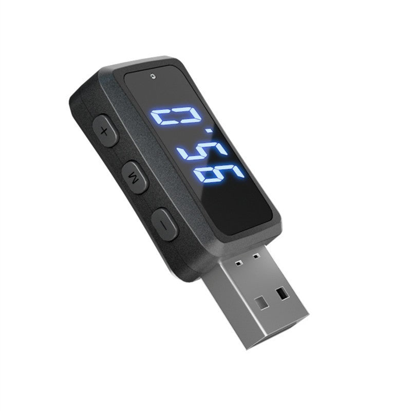 Eprolo Bluetooth 5.3 FM transmitter and receiver with LED display, wireless audio adapter for car mounted use.