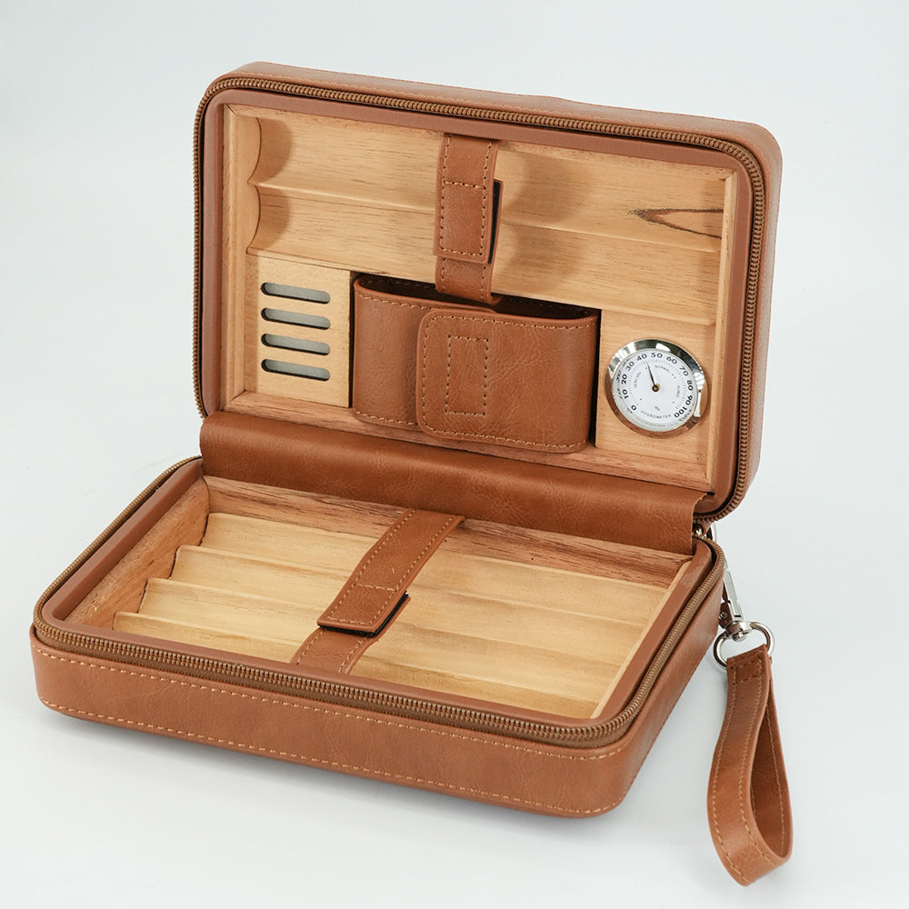 Cigar Box Zipper Pack 6-pack Convenient Cigar Box Cigarette Box Smoking Accessories Cedar Wood Material Set - American Smart