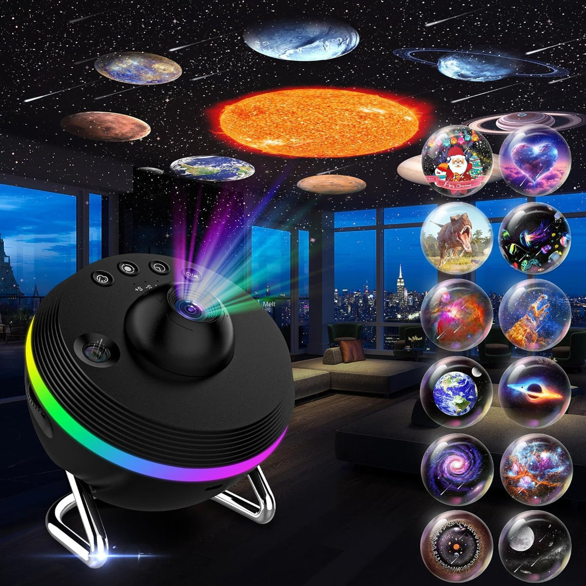 Dynamic Meteor Projection Lamp Galaxy Starlight Full Sky Stars Bedroom Ambient Star Projector - American Smart