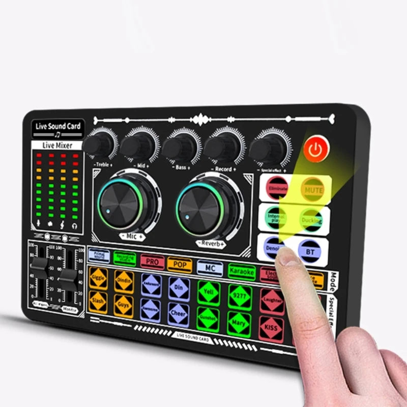 eprolo F999 mixer podcast sound board with multiple input channels and live audio controls for recording and KTV use