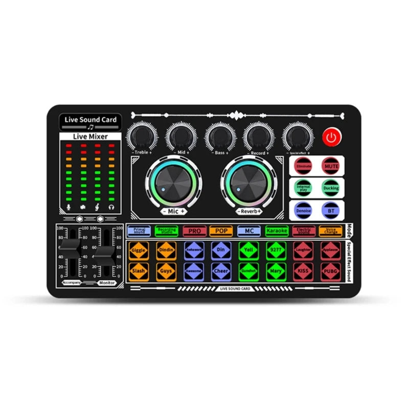 eprolo F999 Mixer Podcast Sound Board with multiple audio input ports for live recording and KTV performances