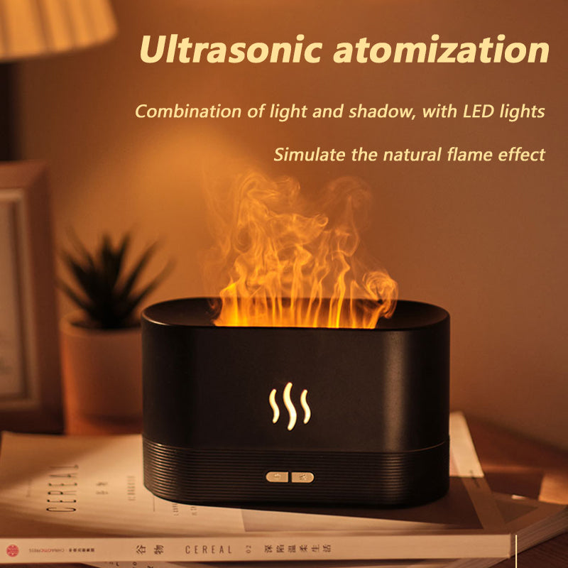 Eprolo Flame humidifier with aromatherapy feature, compact design for car, home, or office use, with intelligent power-off protection.